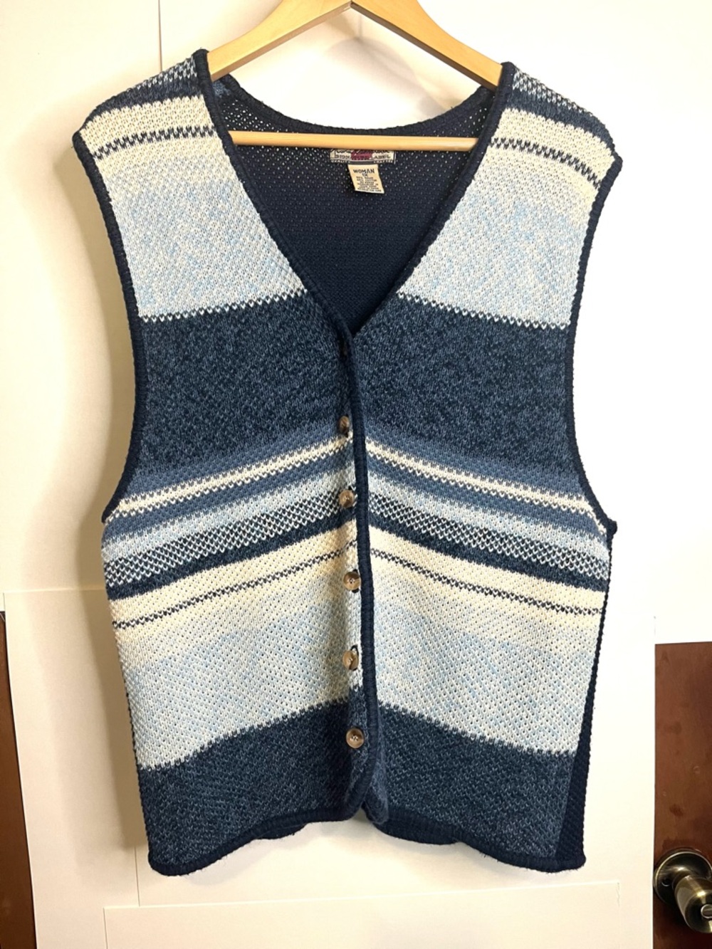 Gloria Vanderbilt Jeanswear (VTG 1X) Blue Striped Ramie Cotton Knit Vest 80s